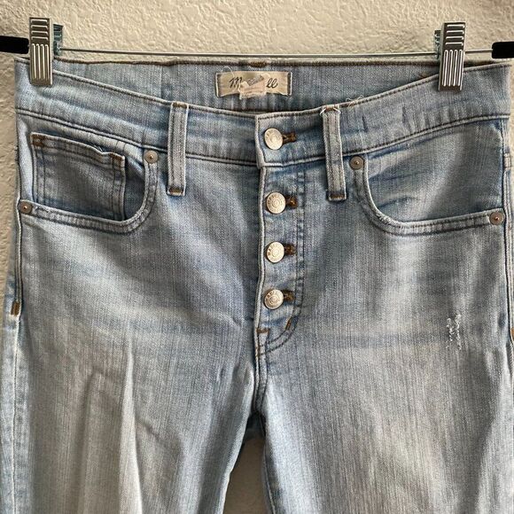 Madewell 9" High Rise Skinny Jeans Distressed 27 / 25 Inch Inseam Light Wash - Picture 2 of 8